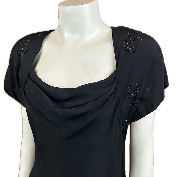 Vintage 1940s style Black beaded Rhinestone Party Dress Cowl Neck / Small - Picture 2 of 5